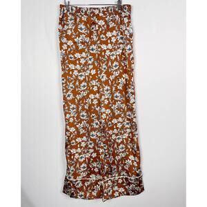 New La Ligne x Target Medium Floral Wide Leg Pants Trousers Orange Brown White M